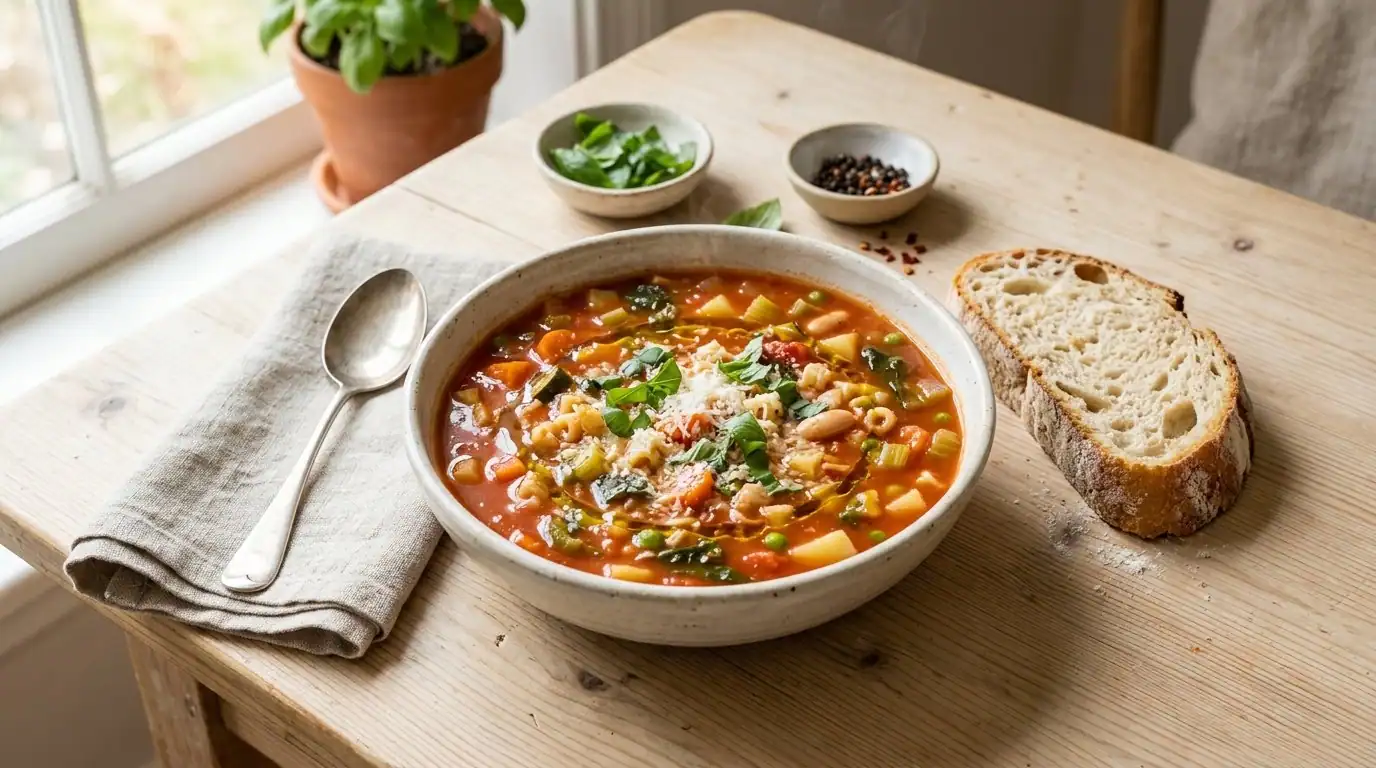 Minestrone: a vegetable and bean soup from Italian home kitchens