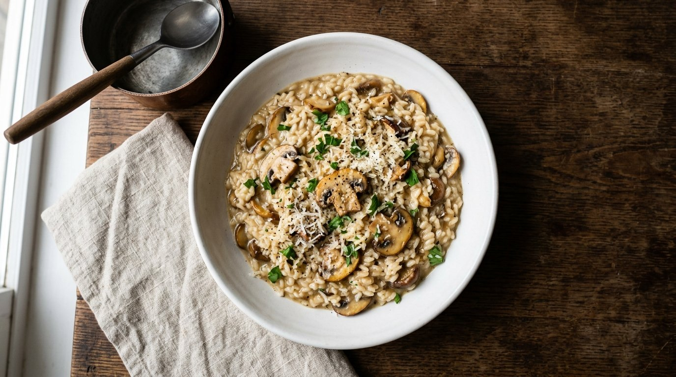 Mushroom risotto (risotto ai funghi): a wine-free Italian recipe