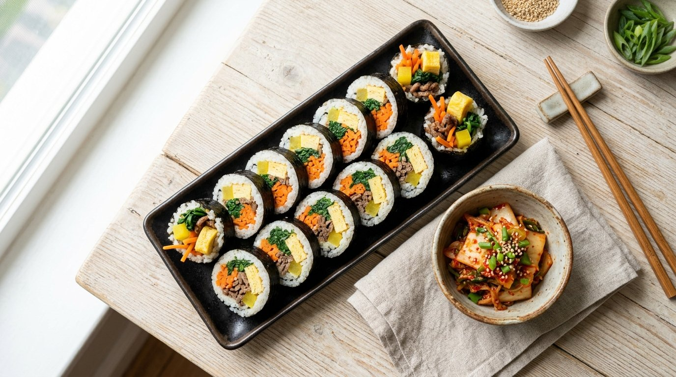 Gimbap: Korean rice and vegetable rolls, step by step